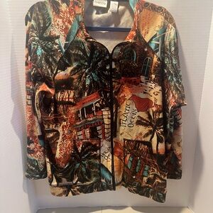 Chico's Multicolor Artistic/Scenic Zip-up Lightweight Sweater/Cardigan Size 3